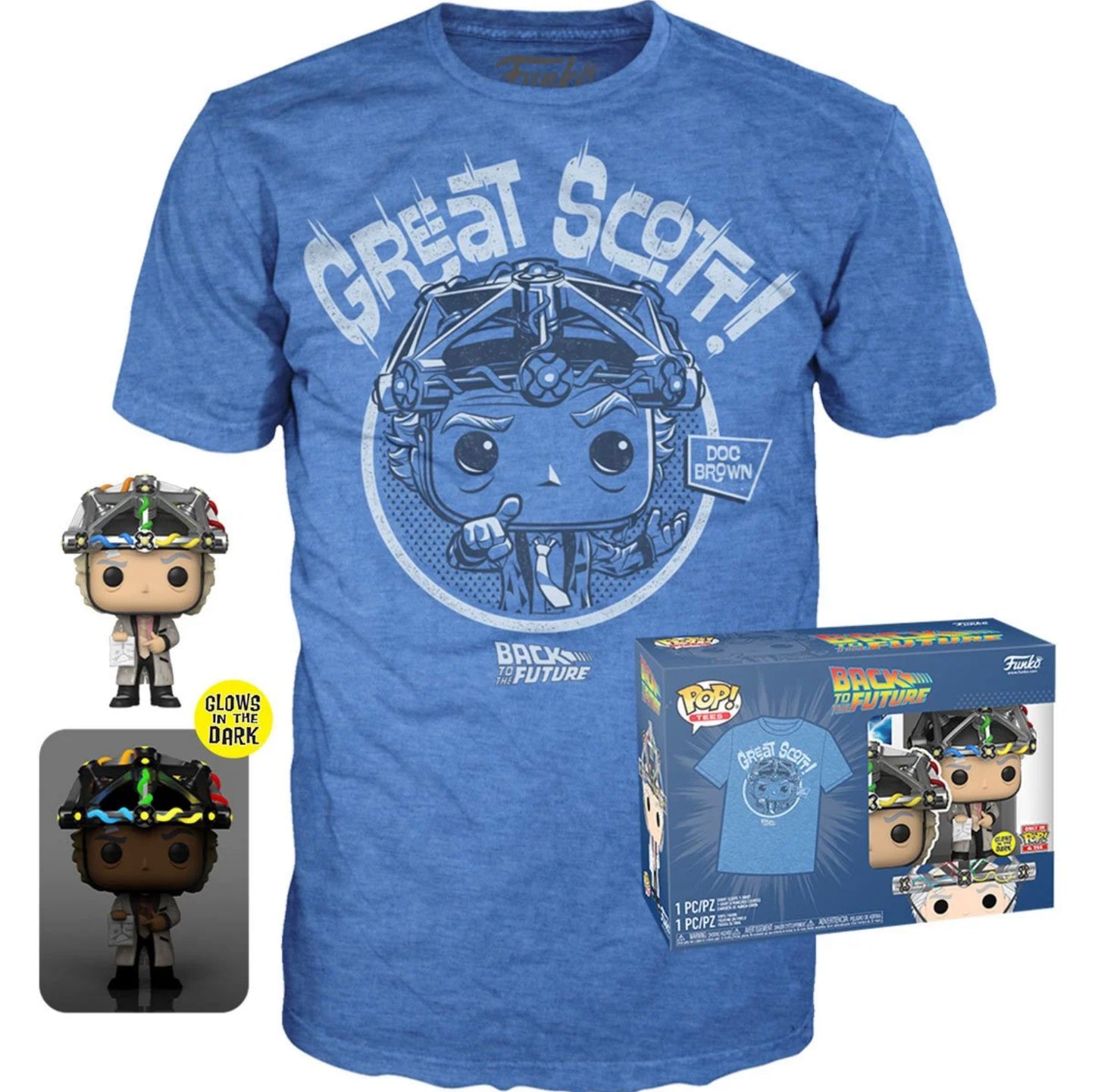 Back to The Future: Doc w/ Helmet GITD Funko w/ Large T-Shirt Combo