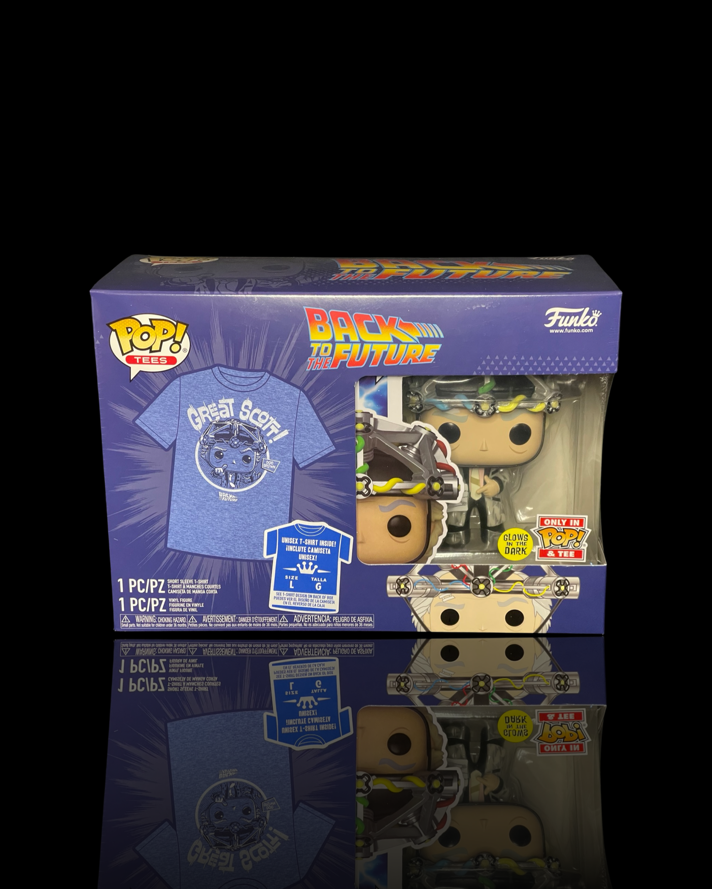 Back to The Future: Doc w/ Helmet GITD Funko w/ Large T-Shirt Combo